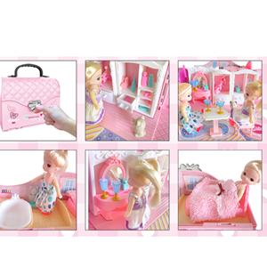 ست اسباب بازی خانه عروسکی 2 در 1 مدل کیف ویلایی 2in1 Portable Dollhouse Toy Playset with Carry Handle_اسباب بازی